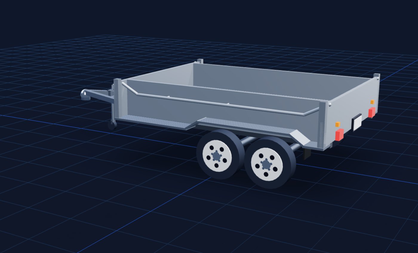 3D render of a dual-axle 8×5 box trailer in the HaulGuide load planner